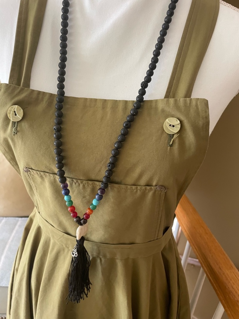 Olive Green Pinafore Midi Dress with Wide Straps -EUC - Picture 8 of 9